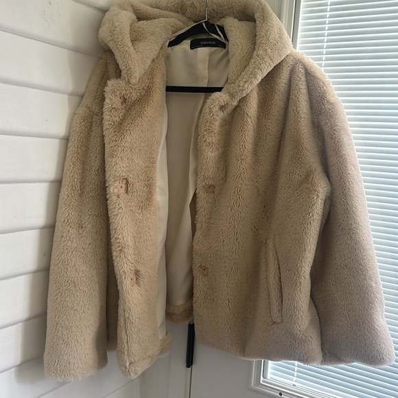 ZARA Basic Women's Hooded Teddy Faux Fur Plush Oversized Jacket - Picture 5 of 11